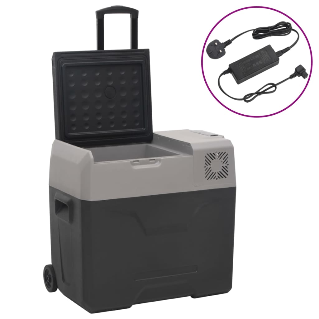 vidaXL Cool Box with Wheel and Adapter Black&Grey 50 L Polypropylene