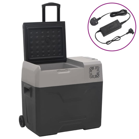 vidaXL Cool Box with Wheel and Adapter Black&Grey 50 L Polypropylene