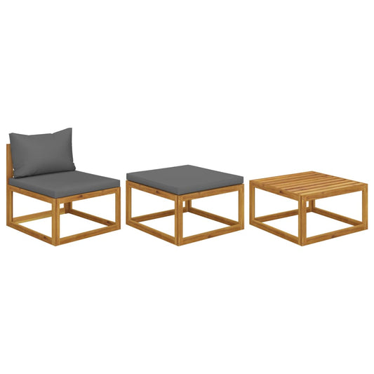 vidaXL 3 Piece Garden Lounge Set with Cushions Solid Wood Acacia