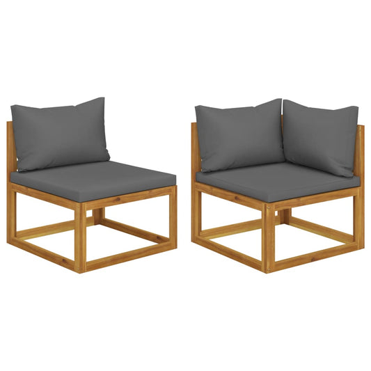 vidaXL 2 Piece Sofa Set with Dark Grey Cushions Solid Wood Acacia