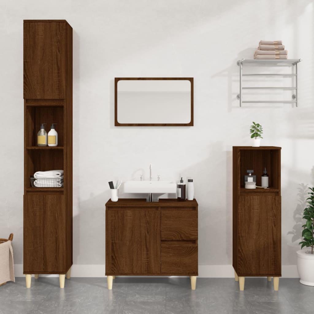 vidaXL Bathroom Cabinet Brown Oak 30x30x190 cm Engineered Wood