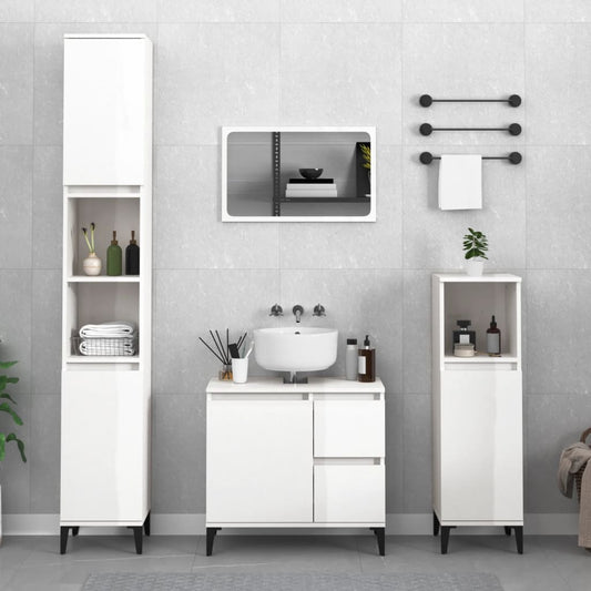 vidaXL Bathroom Cabinet High Gloss White 65x33x60 cm Engineered Wood