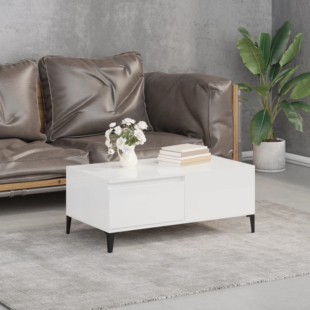 vidaXL Coffee Table High Gloss White 90x50x36.5 cm Engineered Wood