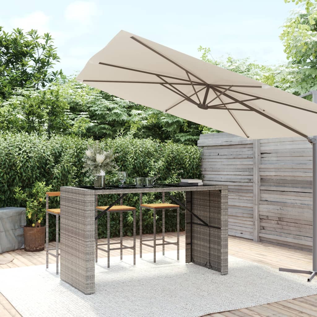 vidaXL Bar Table with Glass Top Grey 185x80x110 cm Poly Rattan