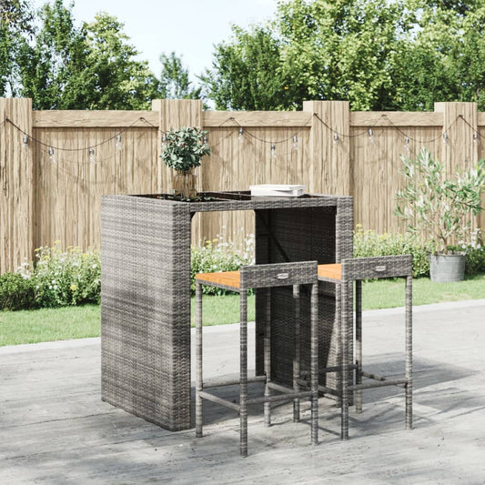 vidaXL Bar Stools 2 pcs Grey Poly Rattan and Solid Wood Acacia