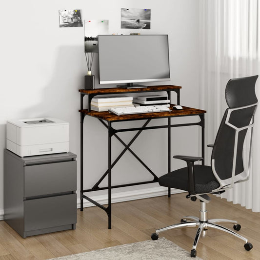 vidaXL Desk Smoked Oak 80x50x90 cm Engineered Wood and Iron