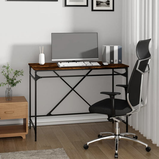 vidaXL Desk Smoked Oak 100x50x75 cm Engineered Wood and Iron