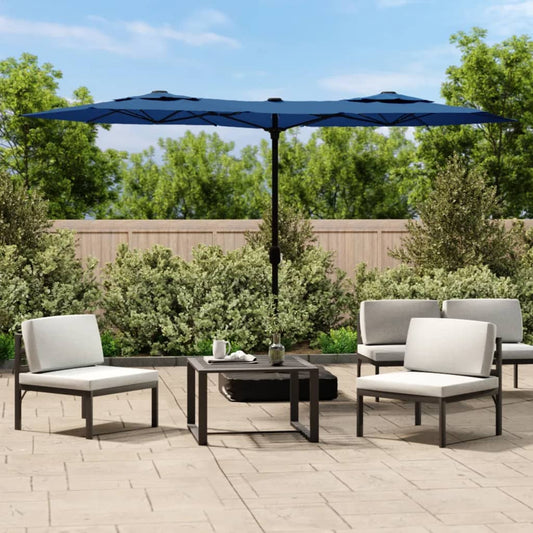 vidaXL Double-Head Parasol with LEDs Azure Blue 316x240 cm