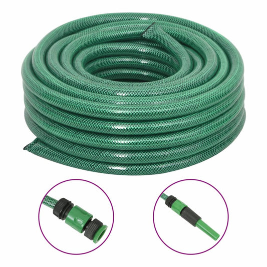 vidaXL Garden Hose with Fitting Set Green 0.9" 30 m PVC