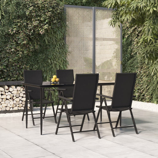 vidaXL 5 Piece Garden Dining Set Black Poly Rattan