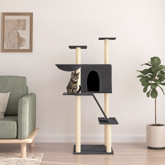 vidaXL Cat Tree with Sisal Scratching Posts Dark Grey 143 cm
