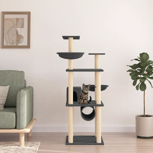 vidaXL Cat Tree with Sisal Scratching Posts Dark Grey 141 cm