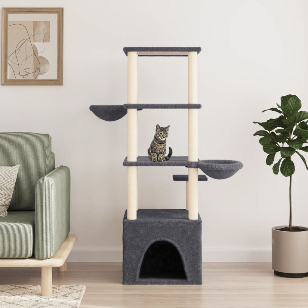 vidaXL Cat Tree with Sisal Scratching Posts Dark Grey 147 cm