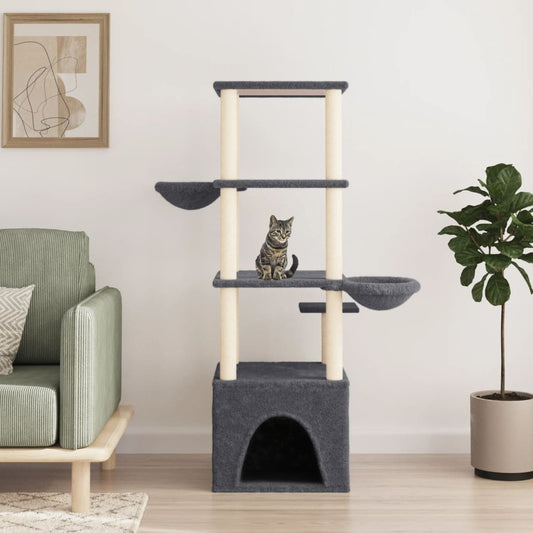 vidaXL Cat Tree with Sisal Scratching Posts Dark Grey 147 cm