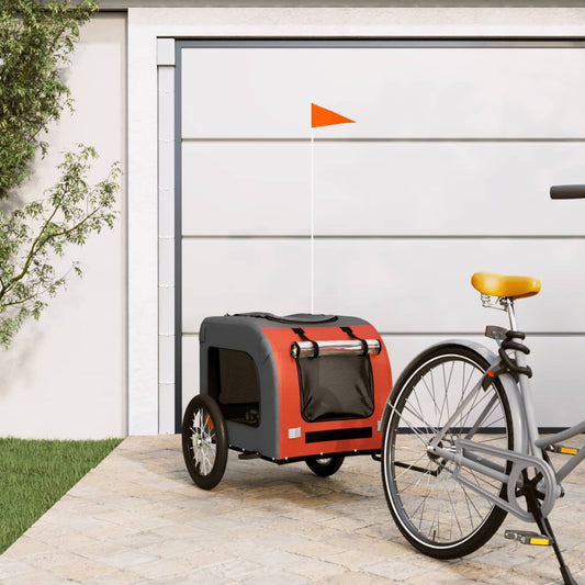 vidaXL Dog Bike Trailer Orange and Grey Oxford Fabric and Iron
