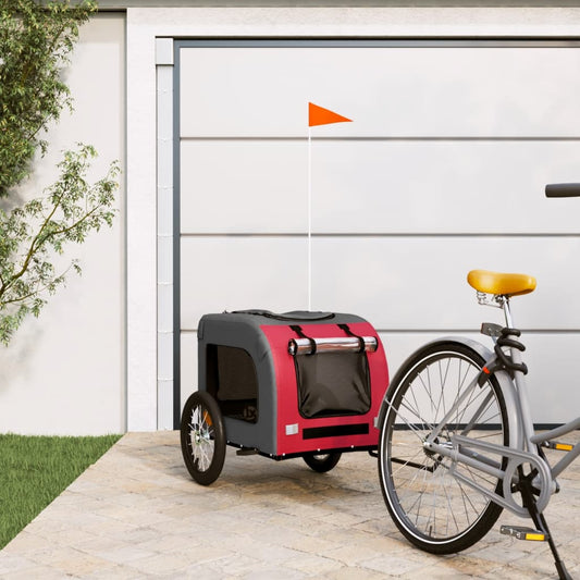 vidaXL Dog Bike Trailer Red and Grey Oxford Fabric and Iron
