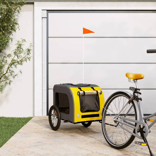 vidaXL Dog Bike Trailer Yellow and Grey Oxford Fabric and Iron