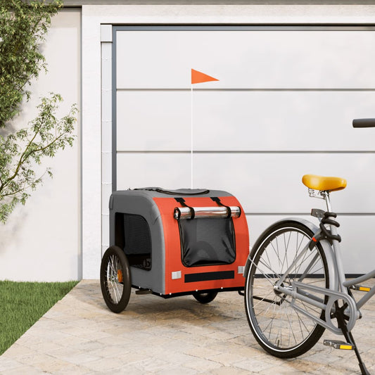 vidaXL Dog Bike Trailer Orange and Grey Oxford Fabric&Iron