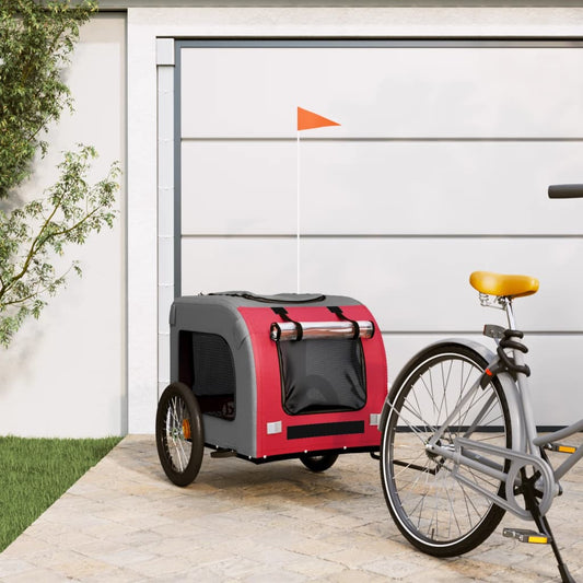 vidaXL Dog Bike Trailer Red and Grey Oxford Fabric&Iron