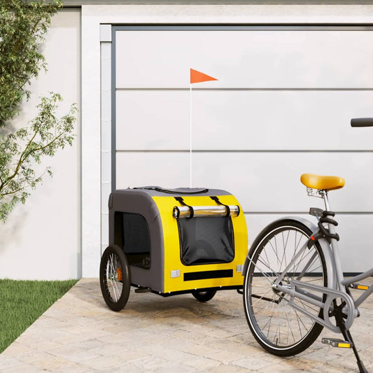 vidaXL Dog Bike Trailer Yellow and Grey Oxford Fabric&Iron