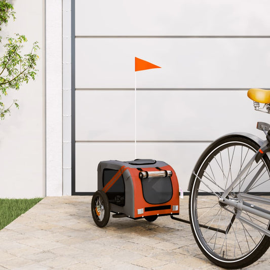 vidaXL Dog Bike Trailer Orange and Grey Oxford Fabric and Iron