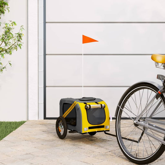 vidaXL Dog Bike Trailer Yellow and Grey Oxford Fabric and Iron