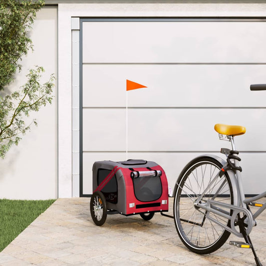 vidaXL Dog Bike Trailer Red and Grey Oxford Fabric and Iron