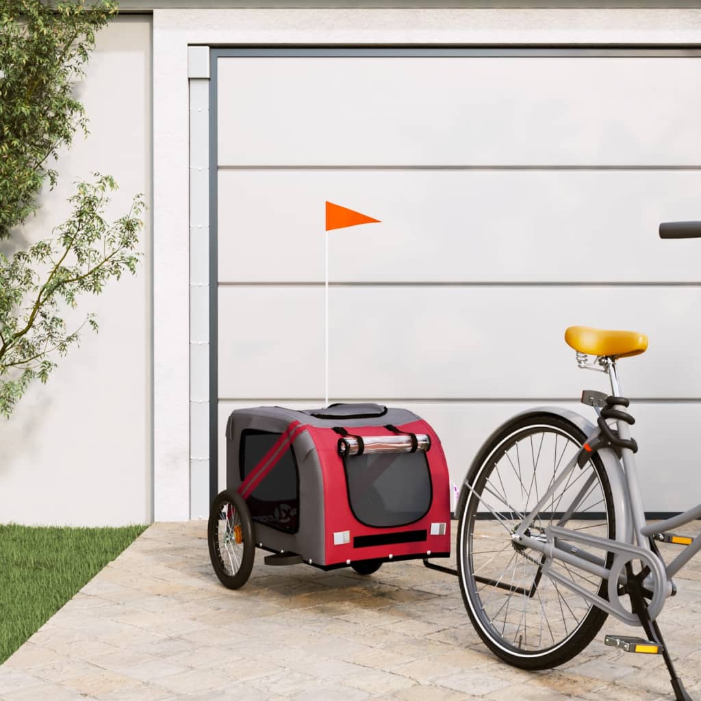 vidaXL Dog Bike Trailer Red and Grey Oxford Fabric and Iron