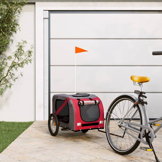 vidaXL Dog Bike Trailer Red and Grey Oxford Fabric and Iron