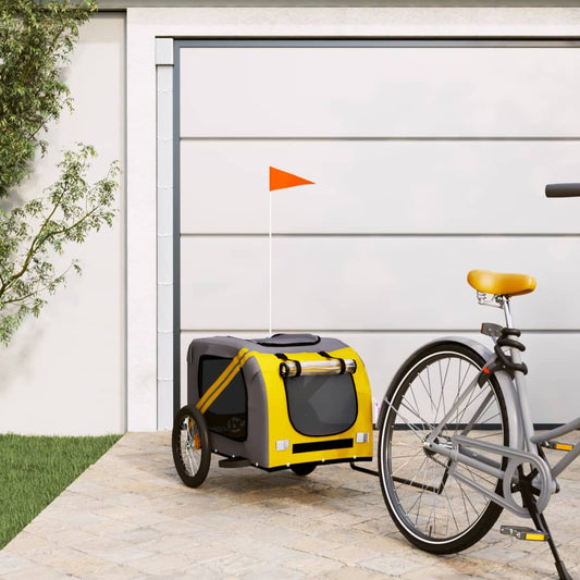 vidaXL Dog Bike Trailer Yellow and Grey Oxford Fabric and Iron