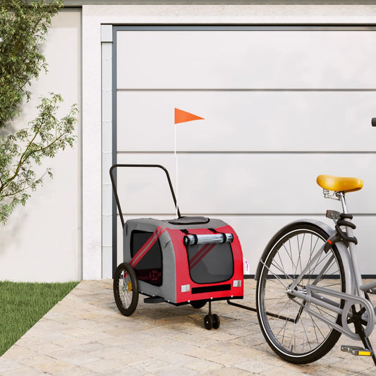 vidaXL Dog Bike Trailer Red and Grey Oxford Fabric and Iron
