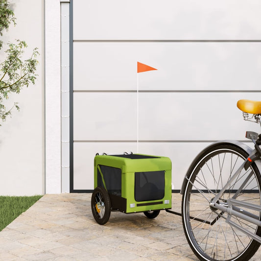 vidaXL Dog Bike Trailer Green and Black Oxford Fabric and Iron