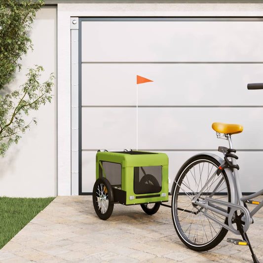vidaXL Dog Bike Trailer Green and Black Oxford Fabric and Iron