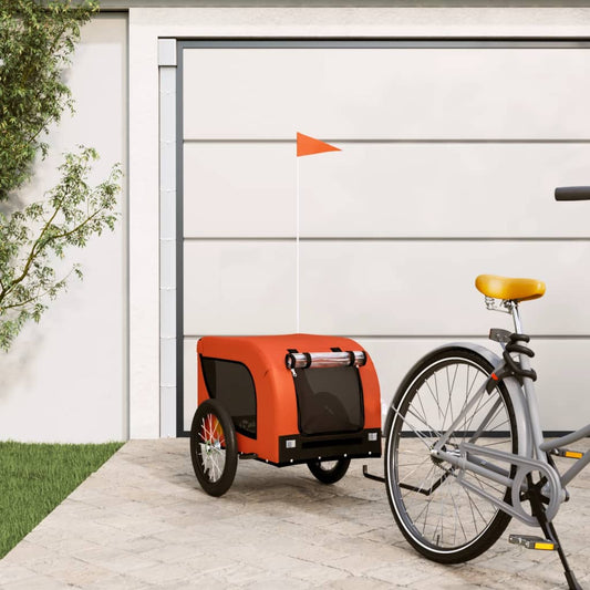 vidaXL Dog Bike Trailer Orange and Black Oxford Fabric and Iron