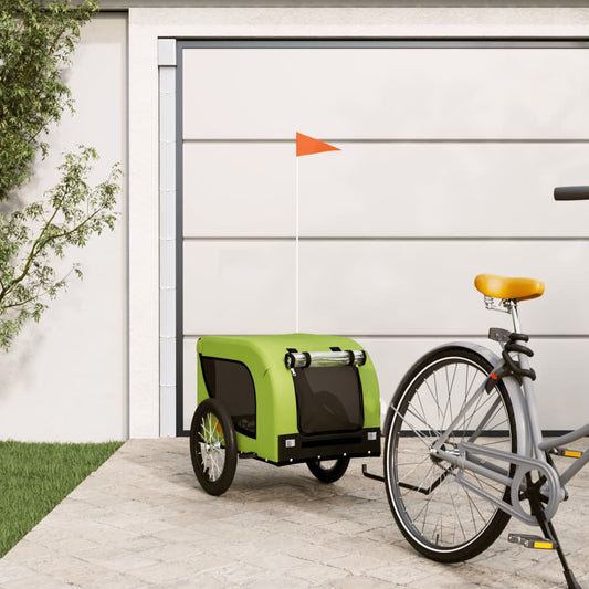 vidaXL Dog Bike Trailer Green and Black Oxford Fabric and Iron