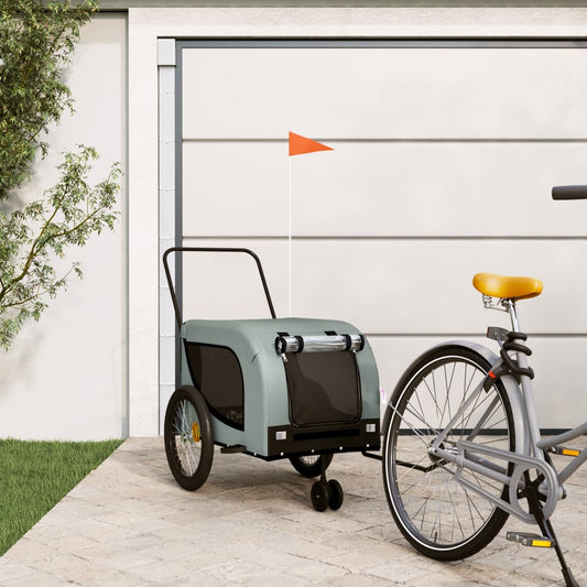 vidaXL Dog Bike Trailer Grey and Black Oxford Fabric and Iron