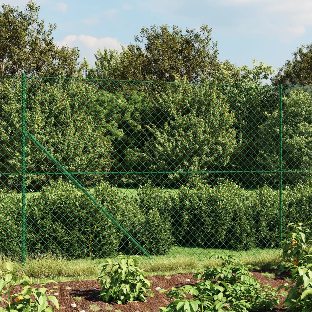 vidaXL Chain Link Fence with Spike Anchors Green 2.2x10 m