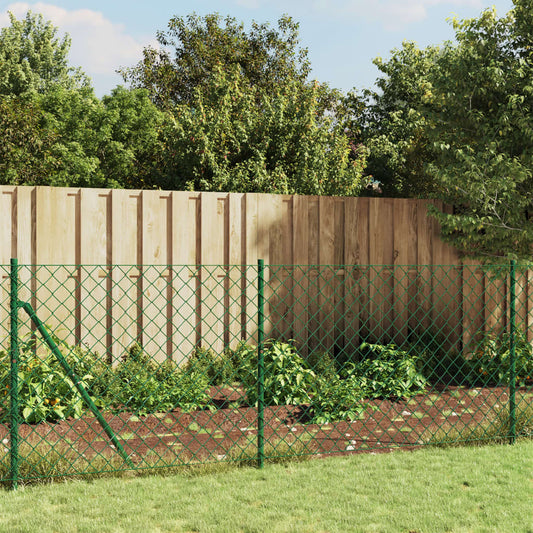 vidaXL Chain Link Fence with Flange Green 0.8x25 m