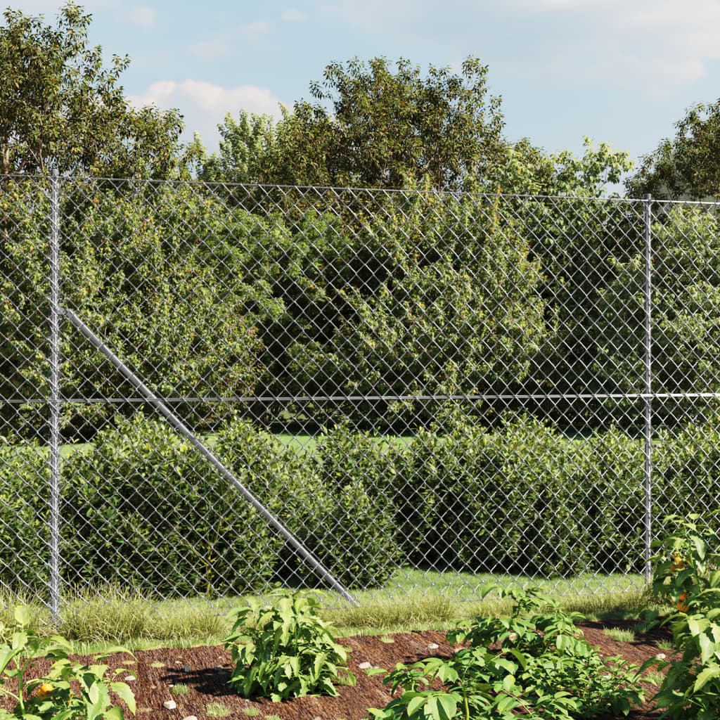 vidaXL Chain Link Fence with Spike Anchors Silver 2x25 m