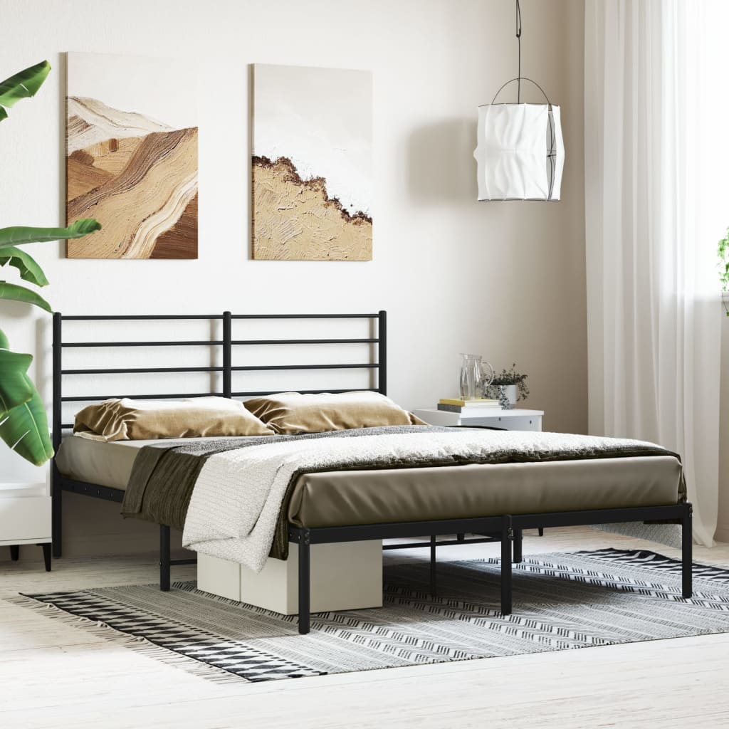 vidaXL Metal Bed Frame with Headboard Black 140x190 cm