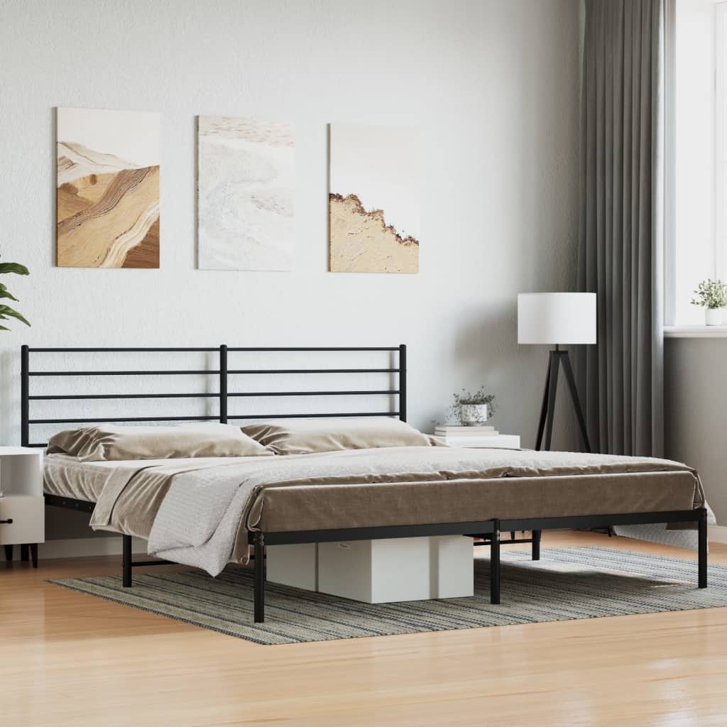 vidaXL Metal Bed Frame with Headboard Black 193x203 cm