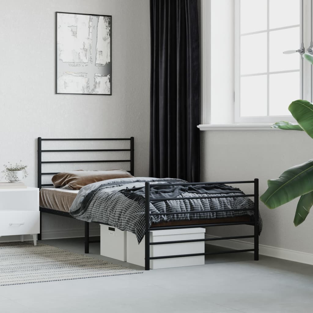 vidaXL Metal Bed Frame with Headboard and Footboard Black 100x190 cm