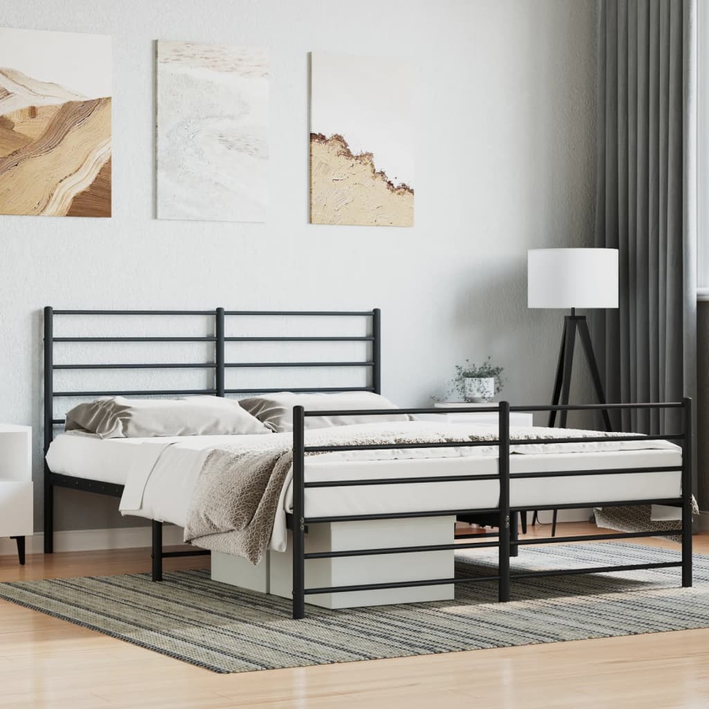 vidaXL Metal Bed Frame with Headboard and Footboard Black 120x200 cm