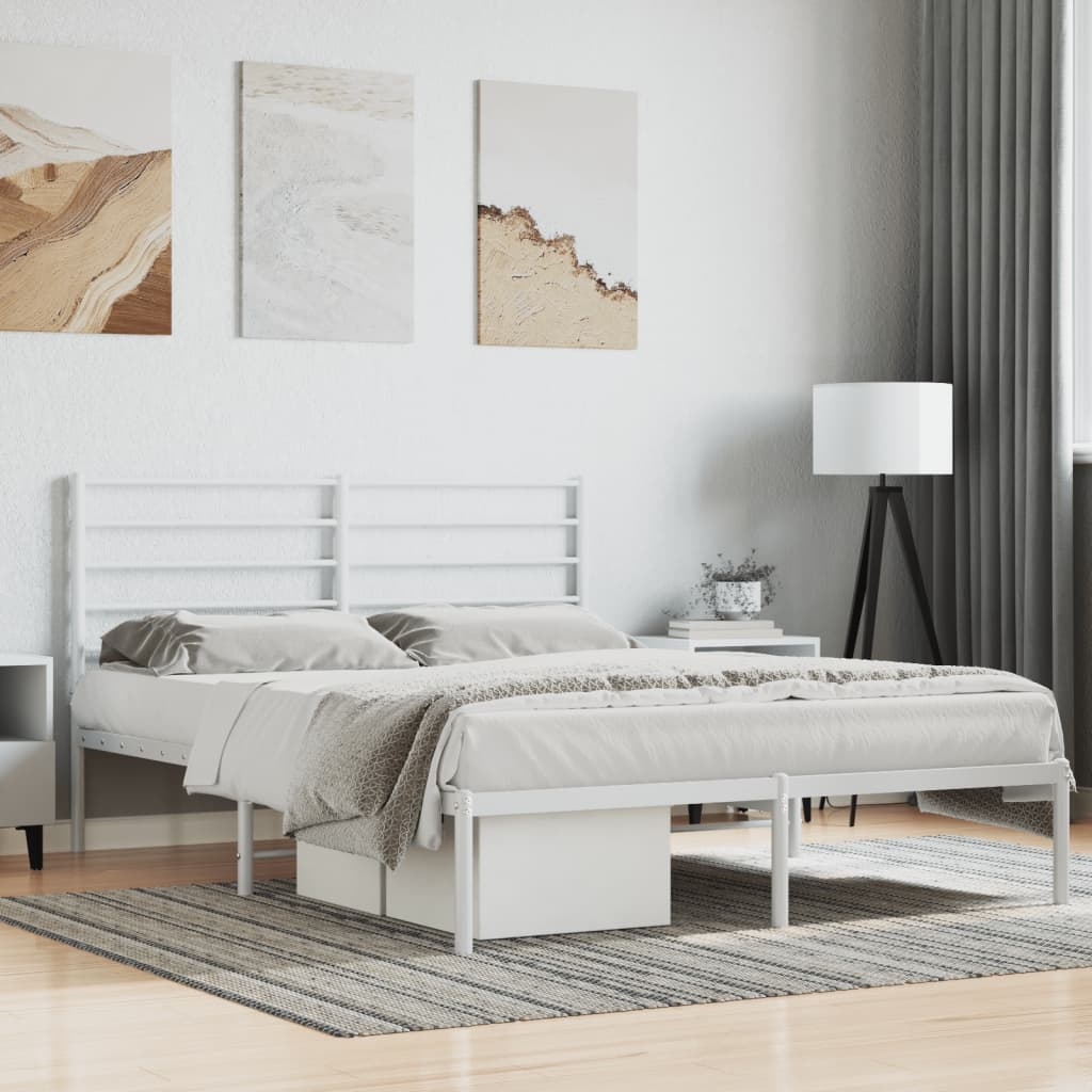 vidaXL Metal Bed Frame with Headboard White 120x200 cm