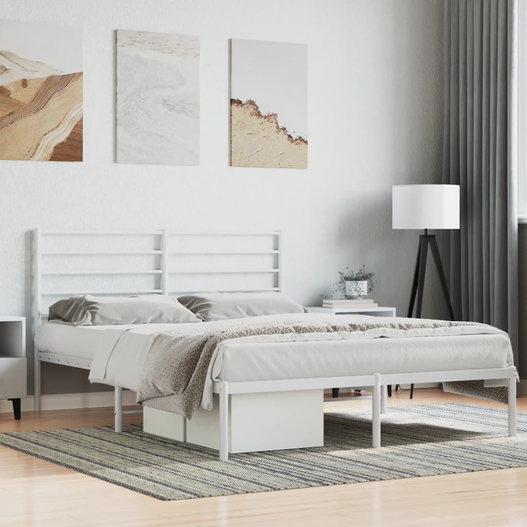 vidaXL Metal Bed Frame with Headboard White 135x190 cm 4FT6 Double