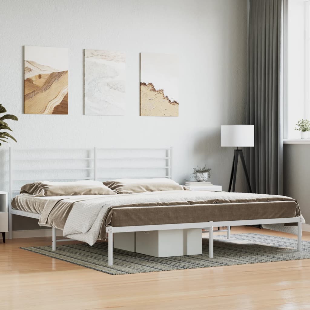vidaXL Metal Bed Frame with Headboard White 183x213 cm