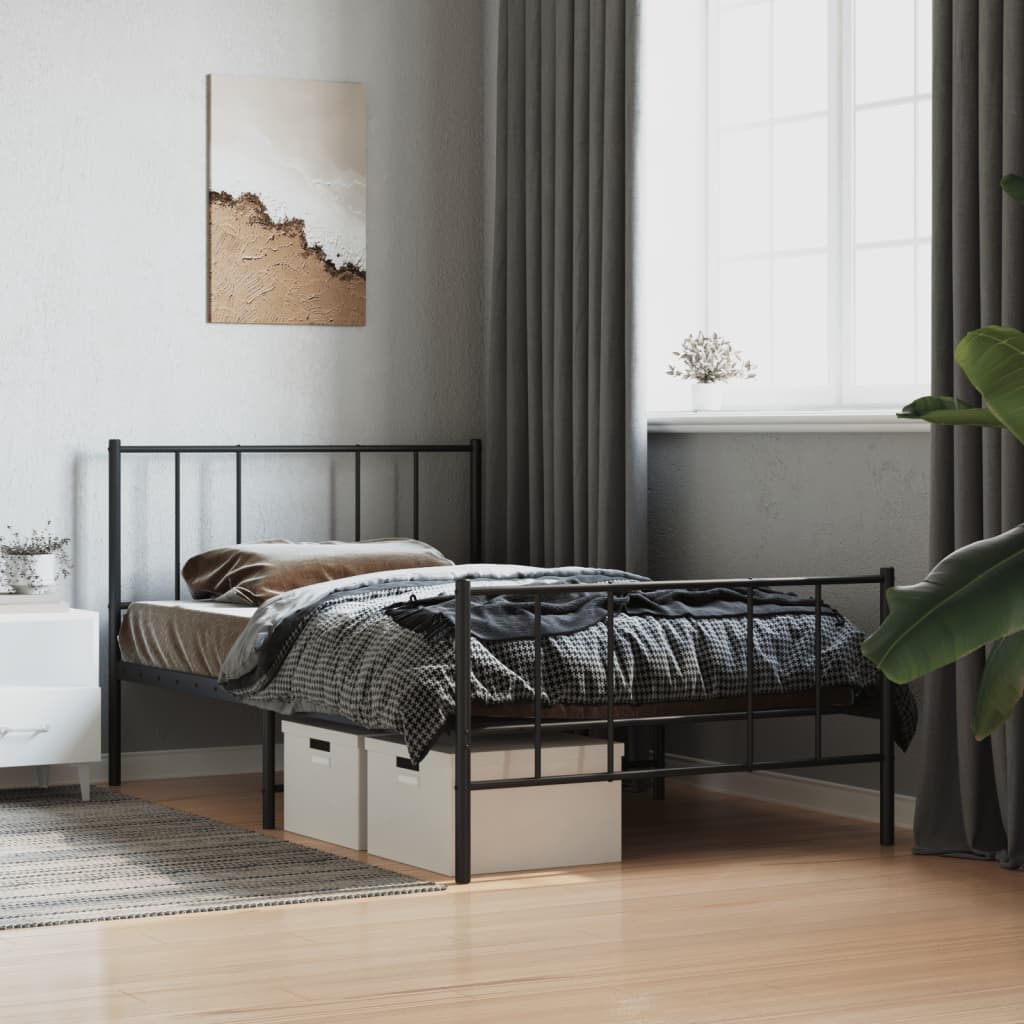 vidaXL Metal Bed Frame with Headboard and Footboard Black 100x190 cm