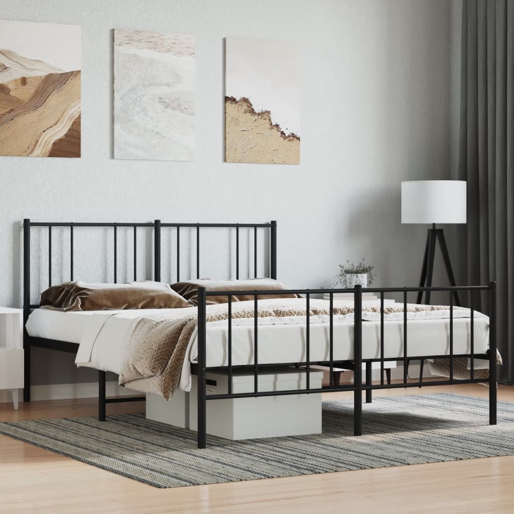 vidaXL Metal Bed Frame with Headboard and Footboard Black 120x200 cm