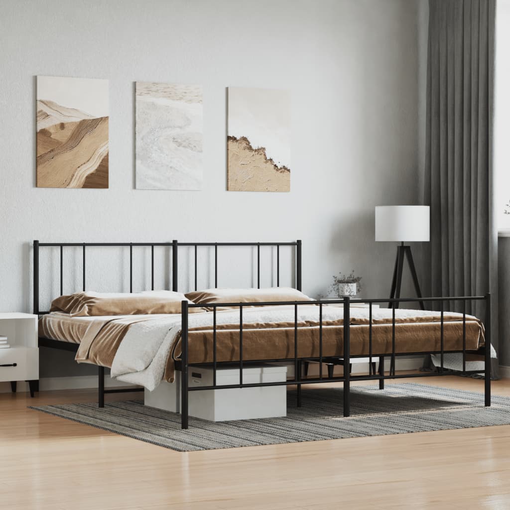 vidaXL Metal Bed Frame with Headboard and Footboard Black 183x213 cm