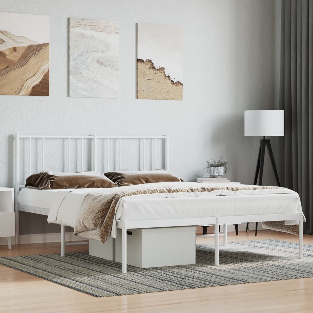 vidaXL Metal Bed Frame with Headboard White 140x200 cm